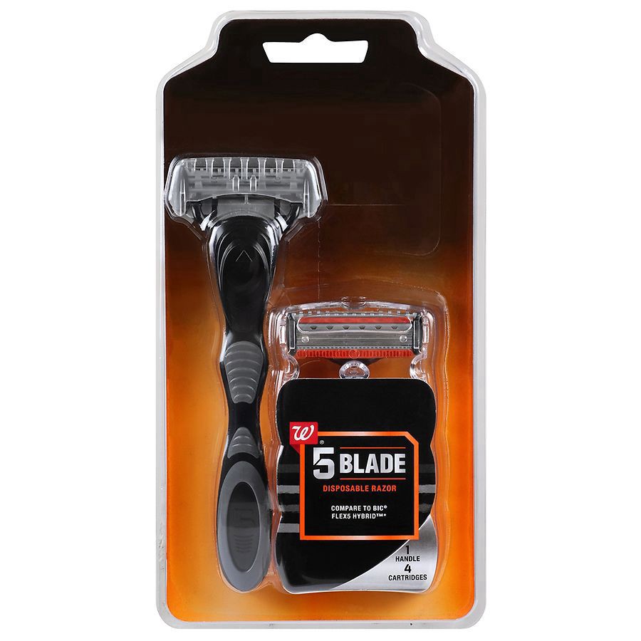 slide 1 of 5, Walgreens Men's 5 Blade Crossover Disposable Razor, 4 ct
