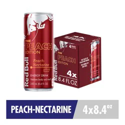 Red Bull Peach Edition Energy Drink, Peach Nectarine, 80mg Caffeine, 8.4 fl oz, Pack of 4 Cans