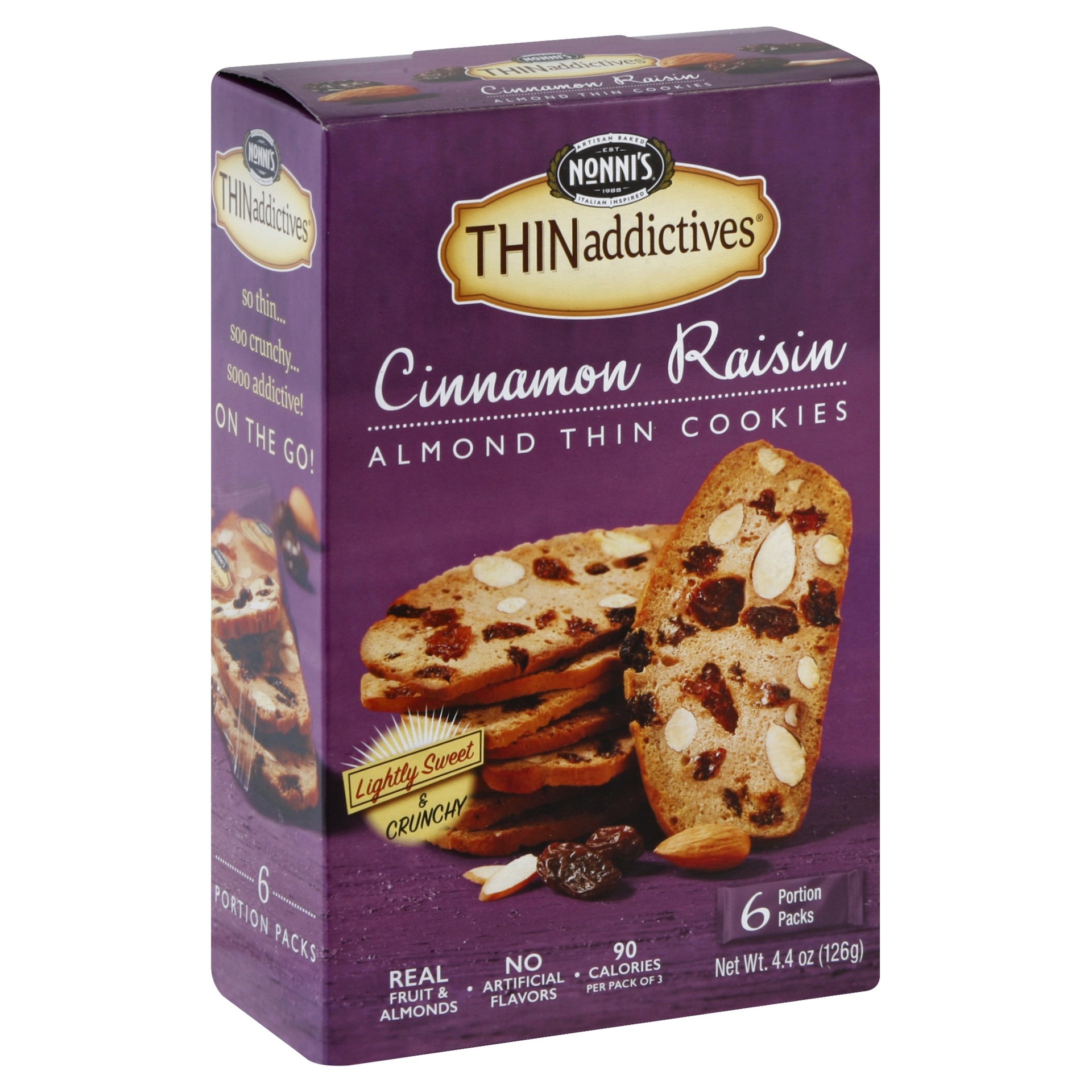 slide 1 of 6, Nonni's THINaddictives Cinnamon Raisin Almond Thin Cookies, 6 ct; 4.4 oz