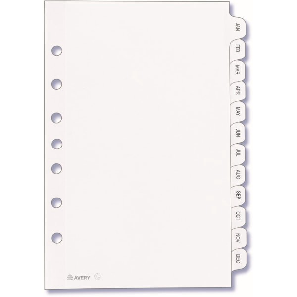 slide 5 of 5, Avery Small Preprinted Dividers, 5 1/2 x 8 1/2, White, Jan.-Dec, 1/2 gal