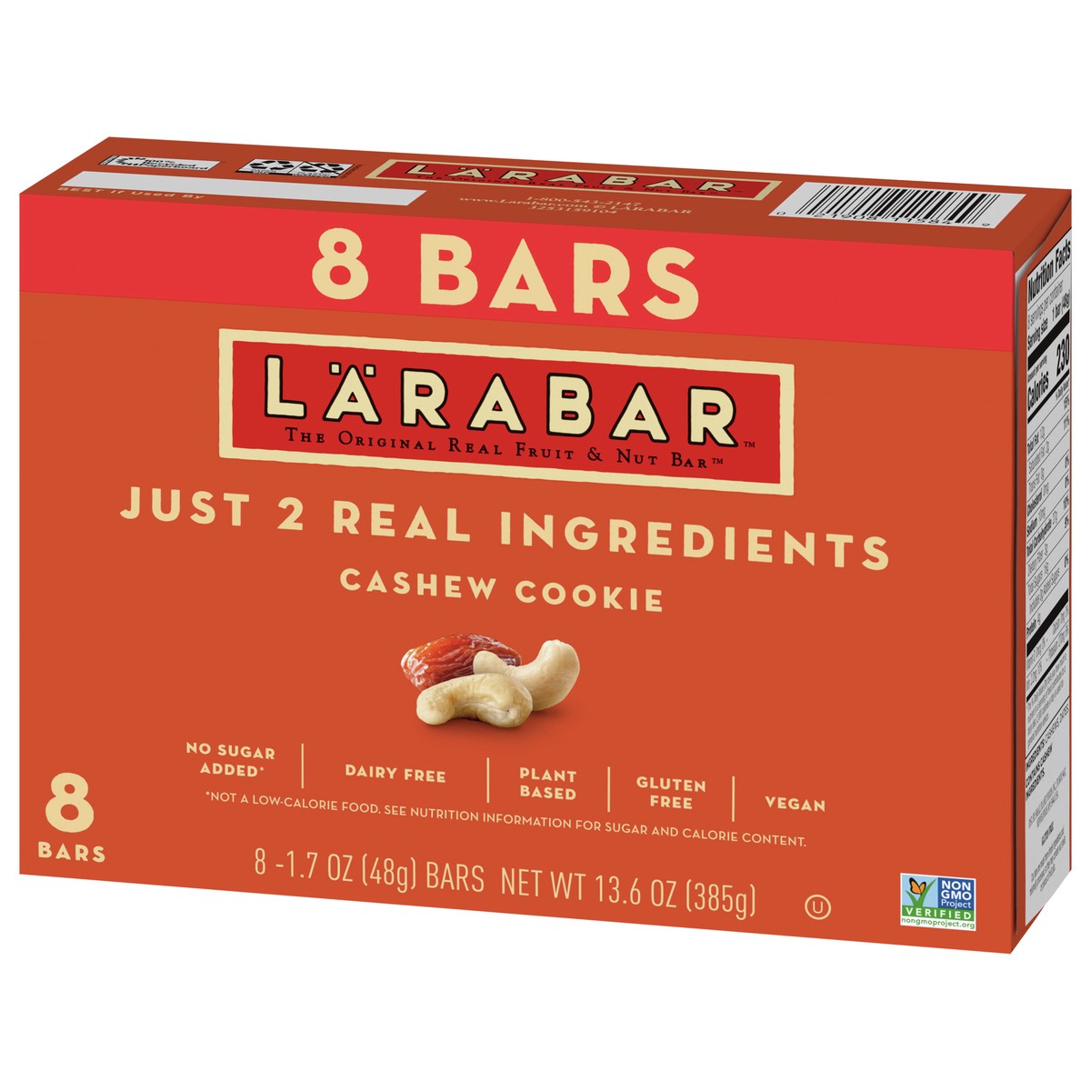 slide 7 of 12, LÄRABAR Cashew Cookie, Gluten Free Vegan Fruit & Nut Bar, 1.7 oz Bars, 8 Ct, 8 ct