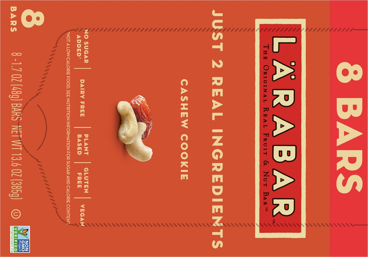 slide 12 of 12, LÄRABAR Cashew Cookie, Gluten Free Vegan Fruit & Nut Bar, 1.7 oz Bars, 8 Ct, 8 ct