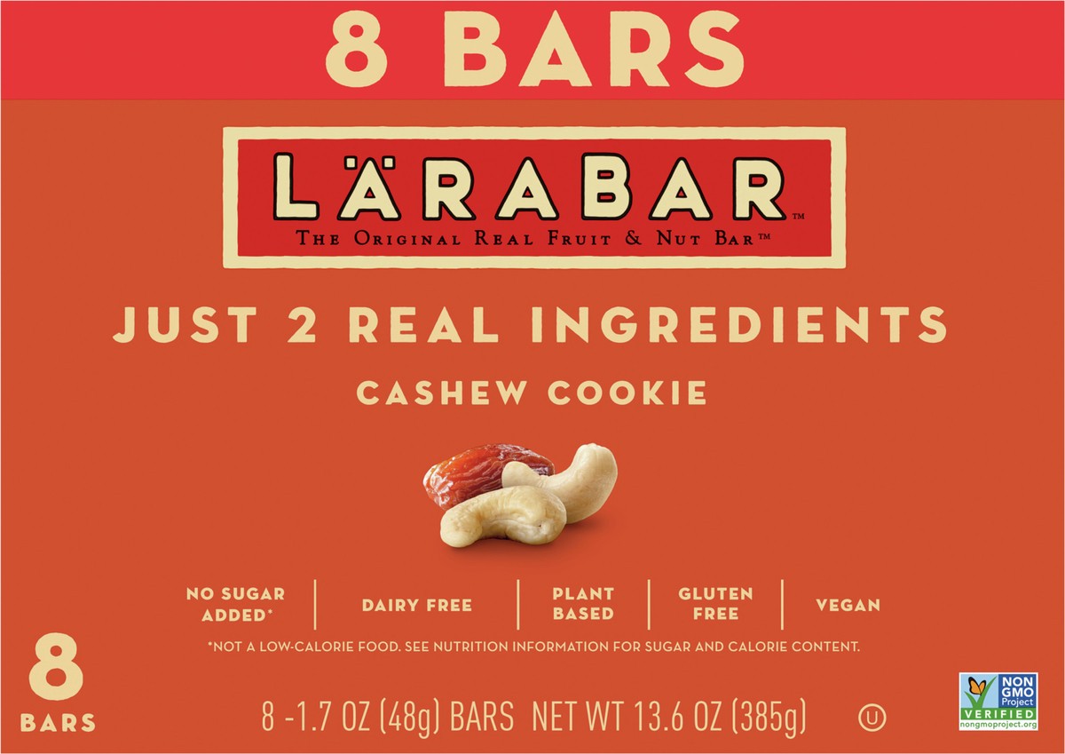 slide 3 of 12, LÄRABAR Cashew Cookie, Gluten Free Vegan Fruit & Nut Bar, 1.7 oz Bars, 8 Ct, 8 ct