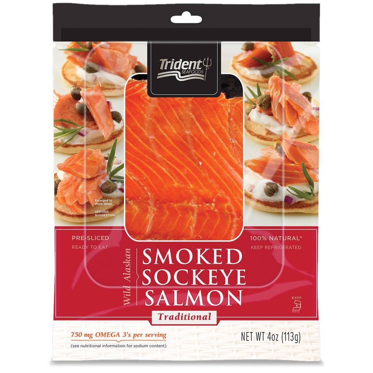 slide 1 of 1, Trident Hot Smoked Sockeye Traditional Salmon, 4 oz