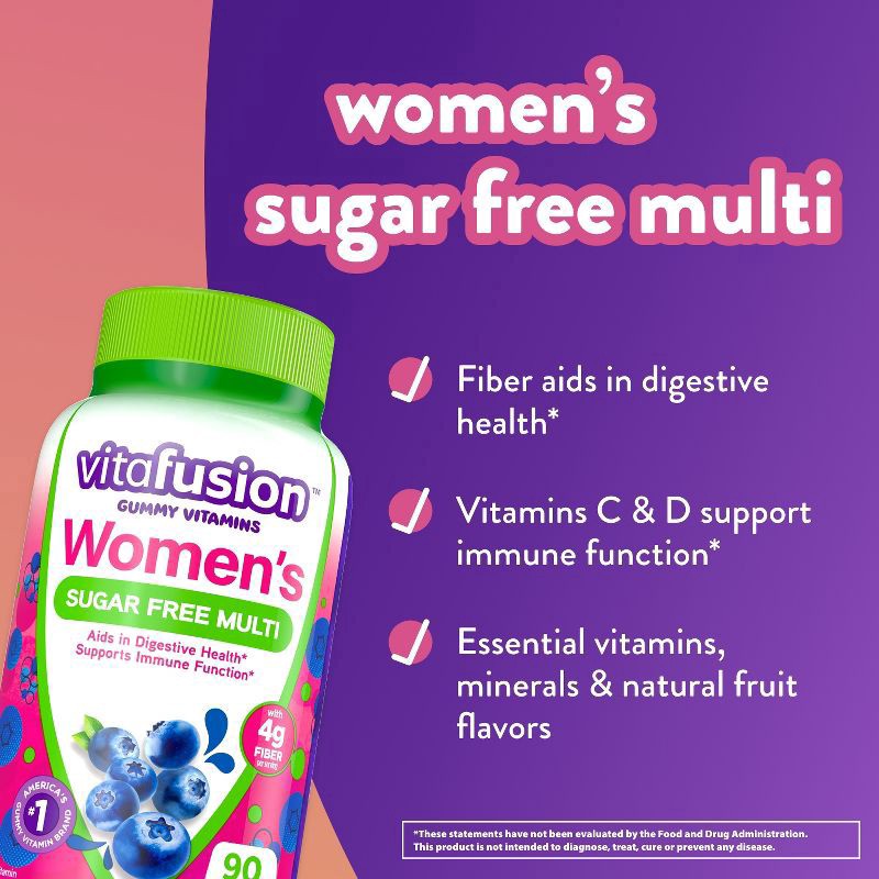 slide 3 of 7, vitafusion Women''s Sugar Free Daily Multivitamin Supplement, Adult Gummy Vitamin for Energy, Bone & Immune Support*, 90 Count, 90 ct