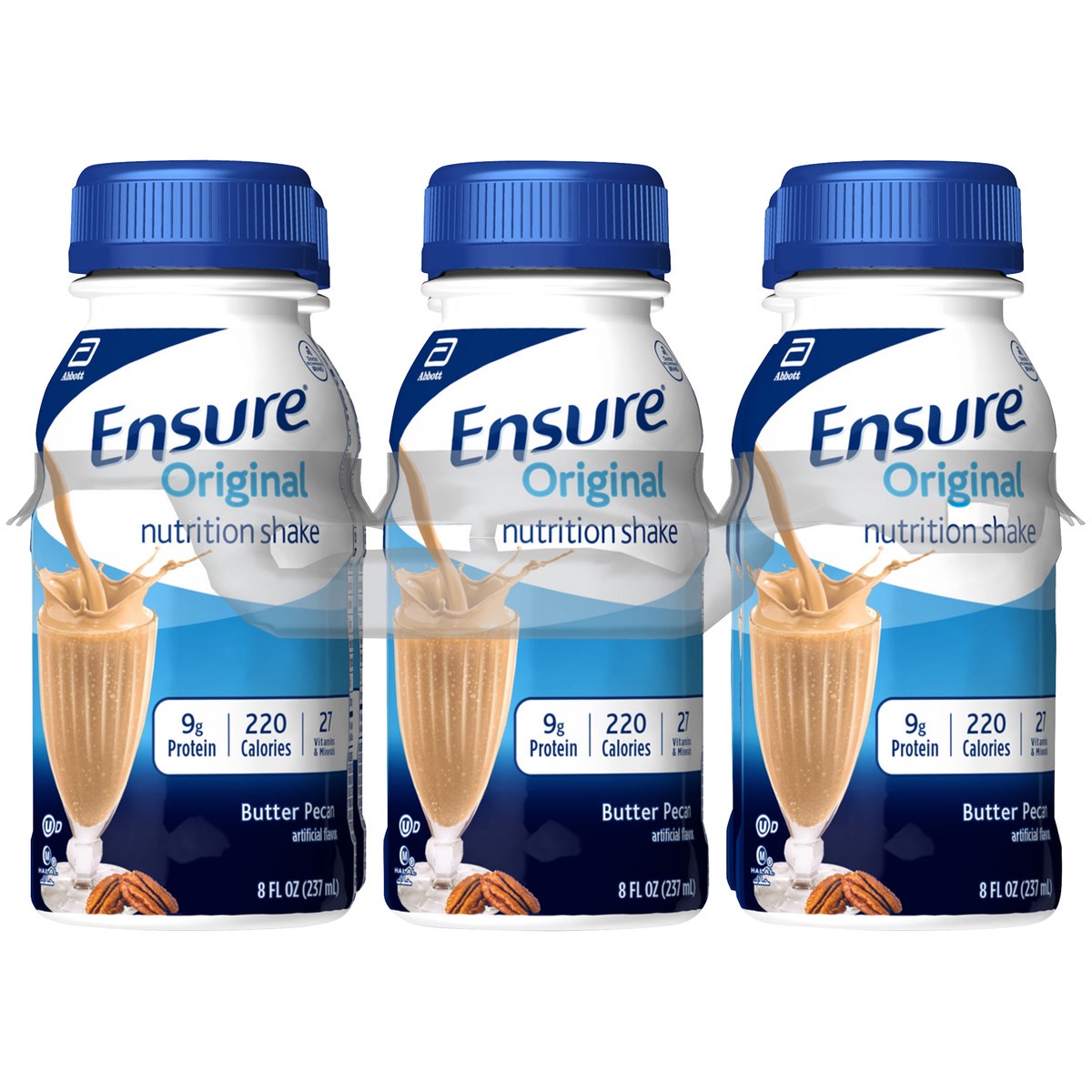slide 1 of 8, Ensure Original Nutrition Shake with 9 grams of protein, Meal Replacement Shakes, Butter Pecan, 8 fl oz, 6 Count, 48 fl oz