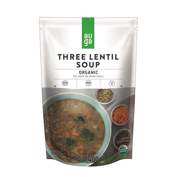 slide 1 of 1, Auga Organic Three Lentil Soup, 14.1 oz