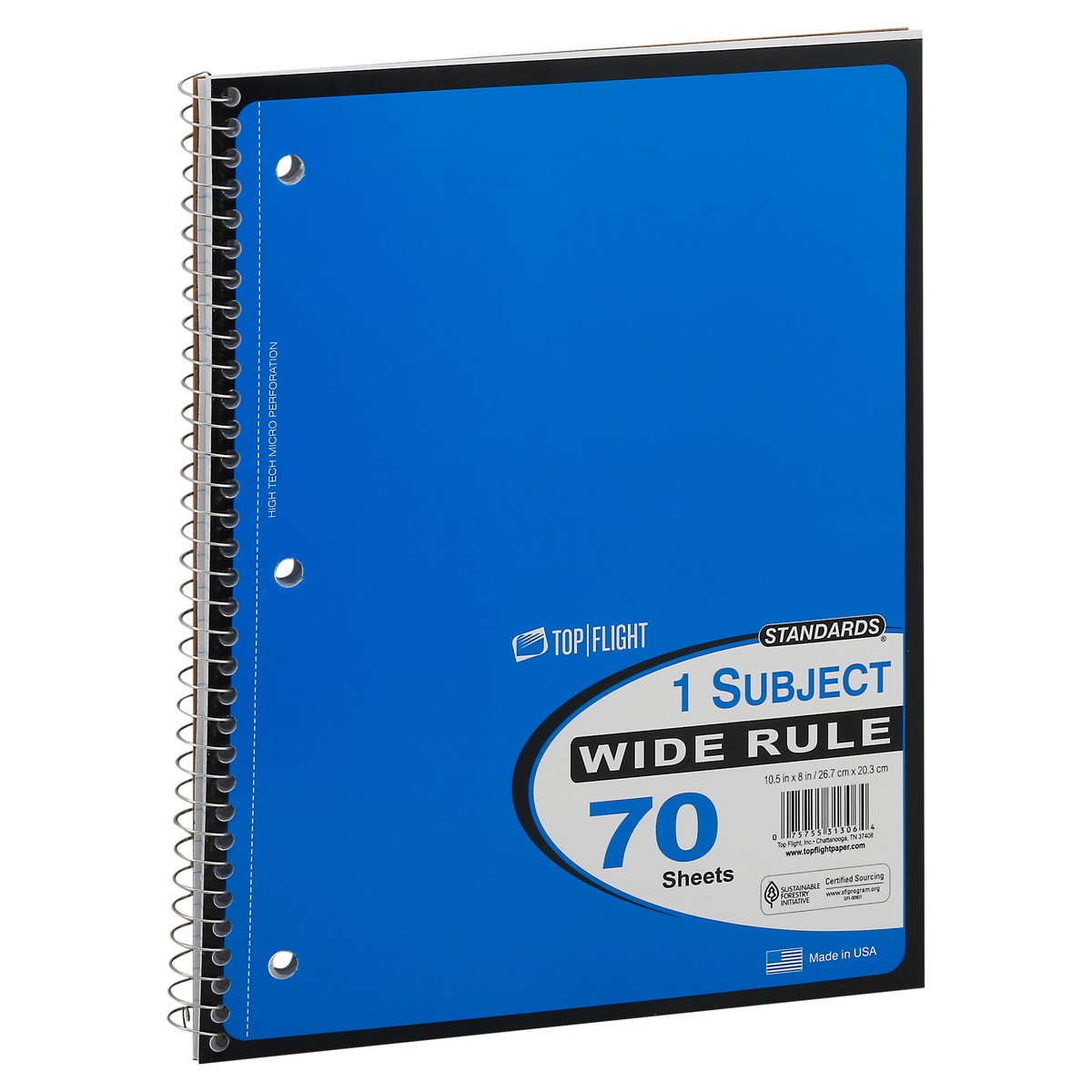 slide 8 of 9, Top Flight Wide Ruled 1subject Notebook, 70 ct