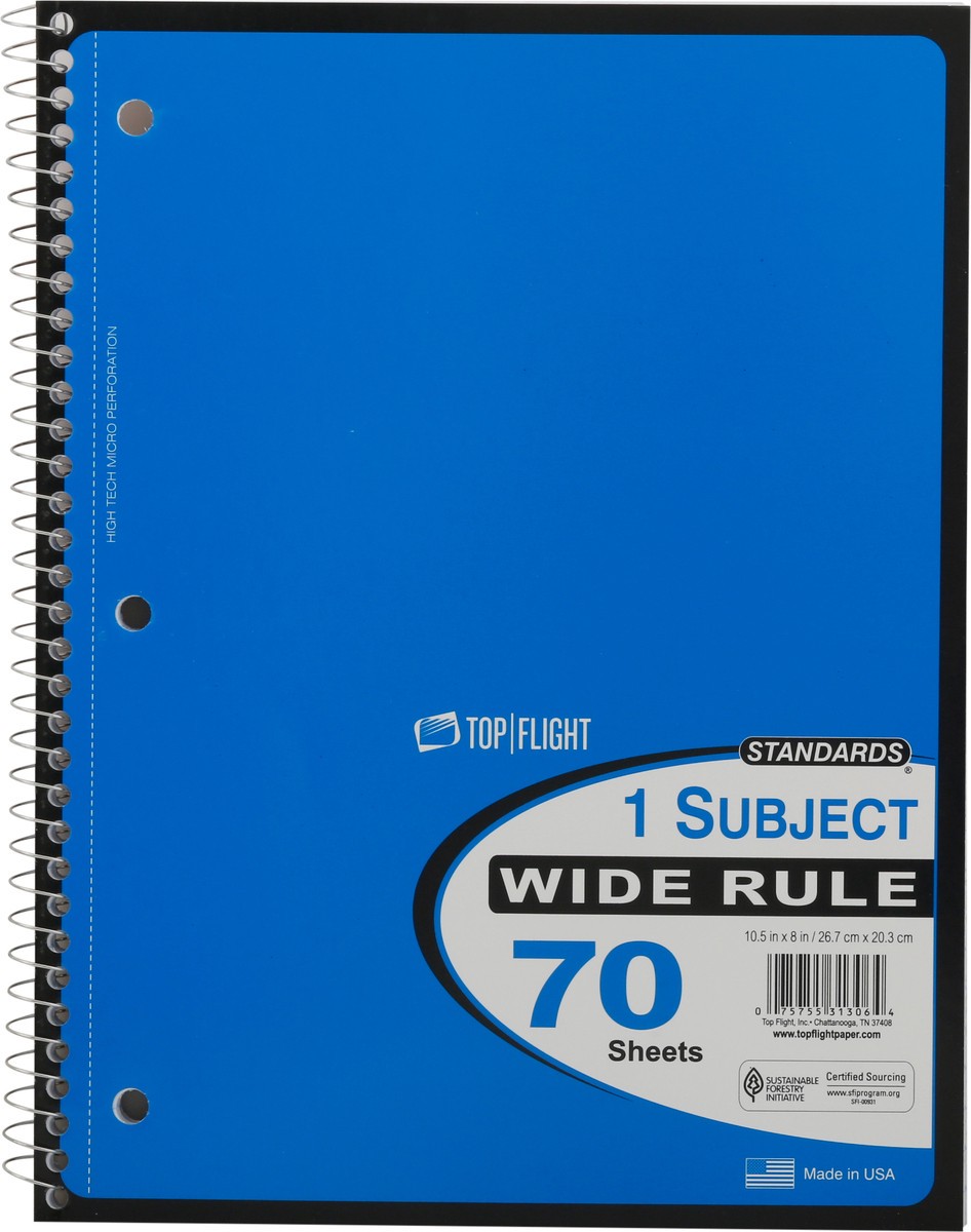 slide 7 of 9, Top Flight Wide Ruled 1subject Notebook, 70 ct