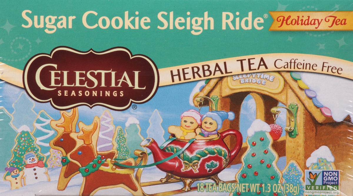 slide 7 of 10, Celestial Seasonings Caffeine Free Holiday Tea Bags Sugar Cookie Sleigh Ride Herbal Tea 18 ea, 18 ct