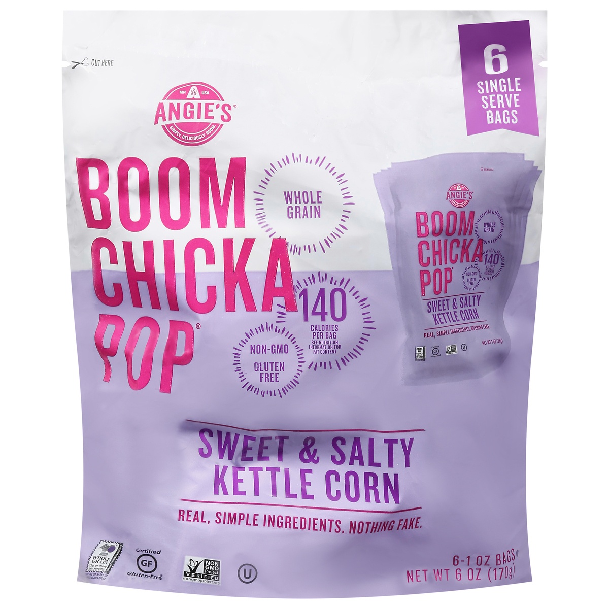 slide 1 of 1, Angie's Boomchickapop Sweet & Salty Kettle Corn Popcorn - 1oz/6ct, 