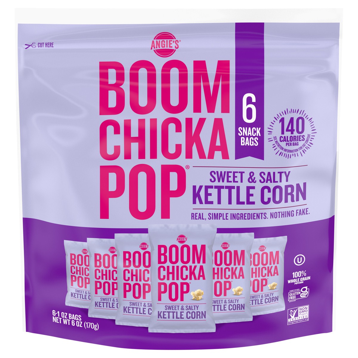slide 1 of 5, Angie's BOOMCHICKAPOP Sweet & Salty Kettle Corn Popcorn, 1 oz. 6-Count, 6 ct