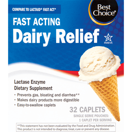 slide 1 of 1, Best Choice Fast Acting Dairy Relief Caplets, 32 ct