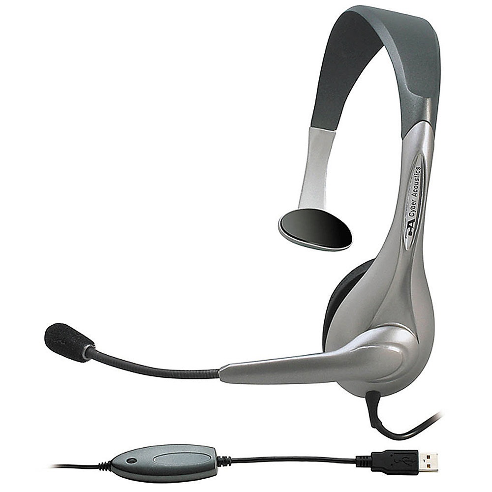 slide 1 of 1, Cyber Acoustics Ac-840 Mono Usb On-Ear Headset, Black/Silver, 1 ct