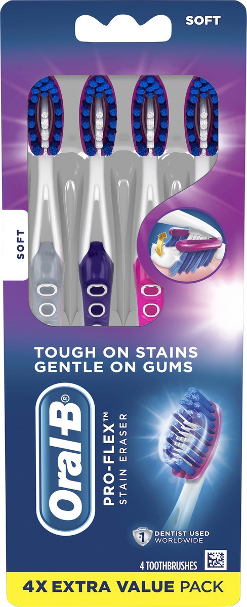 slide 3 of 3, Oral-B Pro-Flex Stain Eraser Toothbrushes, Soft, 4 Count, 4 ct