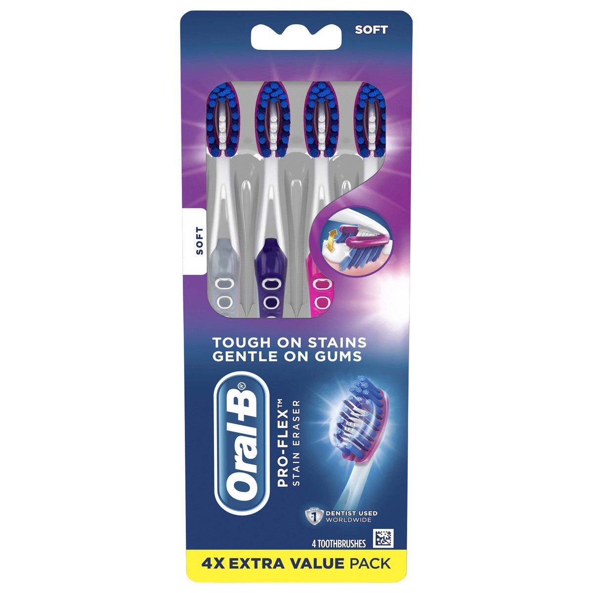 slide 1 of 3, Oral-B Pro-Flex Stain Eraser Toothbrushes, Soft, 4 Count, 4 ct