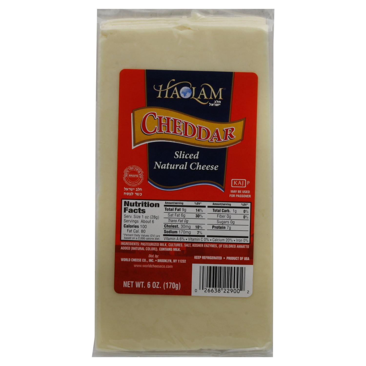 slide 1 of 3, Haolam Cheddar Cheese Slices, 6 oz