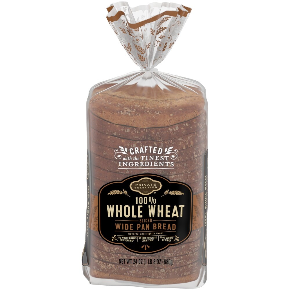 slide 1 of 1, Private Selection 100% Whole Wheat Sliced Wide Pan Bread, 24 oz