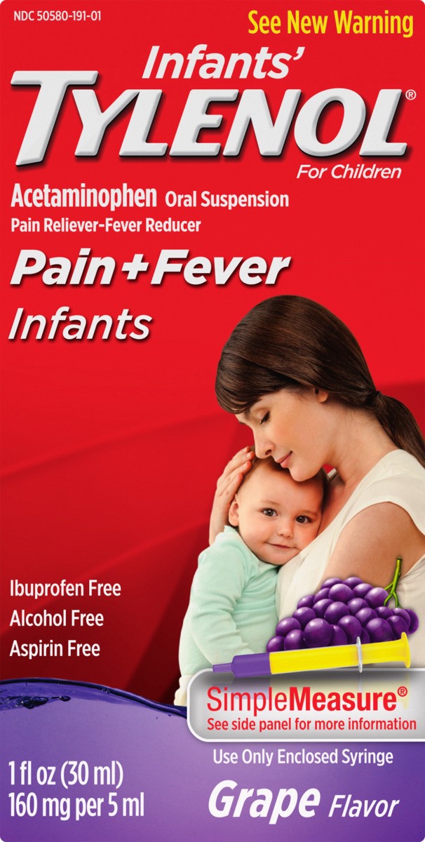 slide 6 of 6, Tylenol Infants' Tylenol Oral Suspension Liquid Medicine with Acetaminophen, Baby Fever Reducer & Pain Reliever for Minor Aches & Pains, Sore Throat, Headache & Toothache, Grape Flavor, 1 fl. oz, 1 fl oz