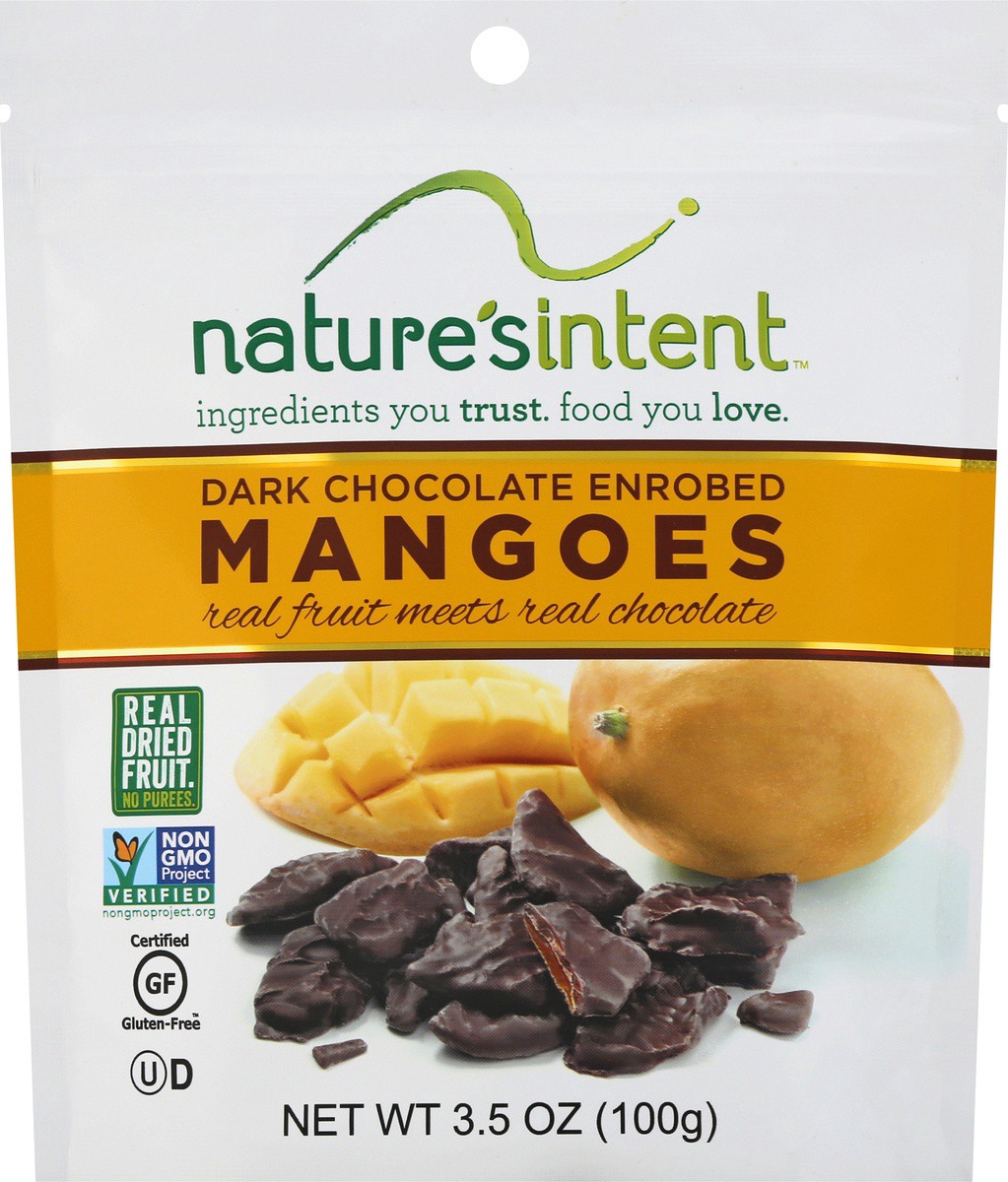 slide 3 of 7, Nature's Intent Dark Chocolate Enrobed Mangoes, 3.5 oz