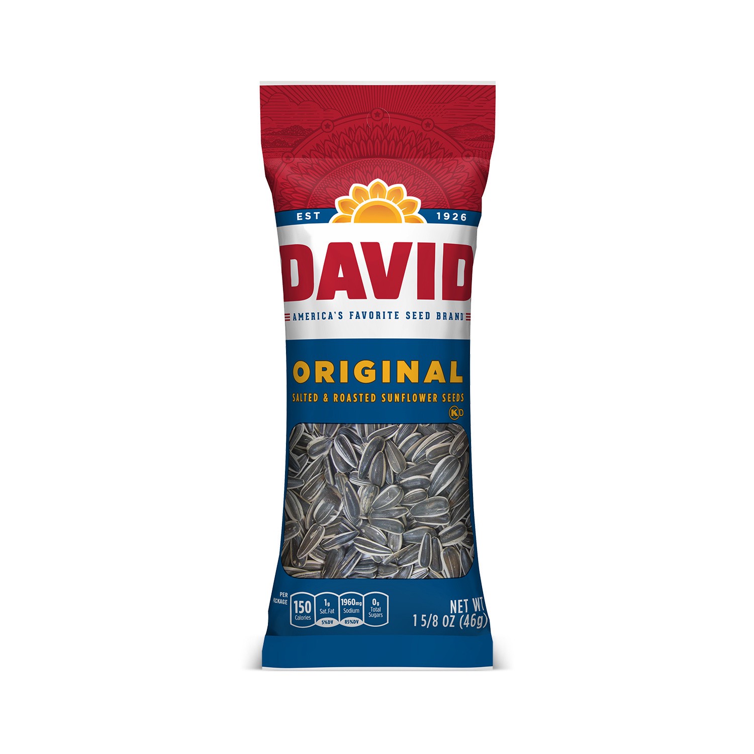 slide 1 of 5, DAVID Salted & Roasted Original Sunflower Seeds 1.625 oz, 1.62 oz