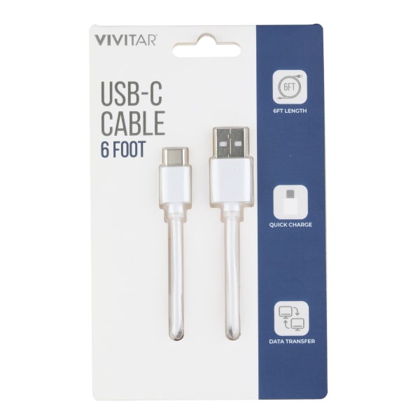 slide 1 of 2, Vivitar Usb-A To Usb-C Cable, 6', White, Nil4006-Wht-Stk-24, 1 ct