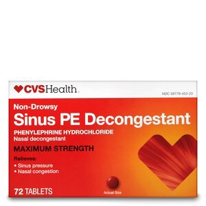 slide 1 of 1, CVS Health Non-Drowsy Maximum Strength Nasal Decongestant Pe, 10Mg Phenylephrine Hcl, 72 Ct, 1 ct