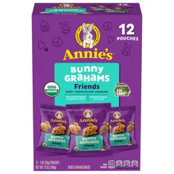 Annie's Organic Friends Bunny Grahams, Chocolate Chip, Chocolate, and Honey Baked Graham Snacks, 12 Pouches, 12 oz