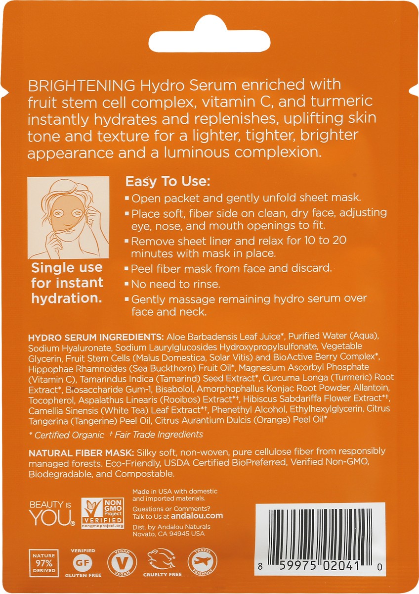 slide 8 of 9, Andalou Naturals Instant Brighten And Tighten Hydro Serum Facial Mask, 0.6 fl oz