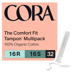 Cora 100% Organic Cotton The Comfort Fit Regular/Super Tampon Multipack 32 Each