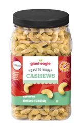 Giant Eagle Whole Cashews, Roasted, Unsalted, 24oz, Family Size