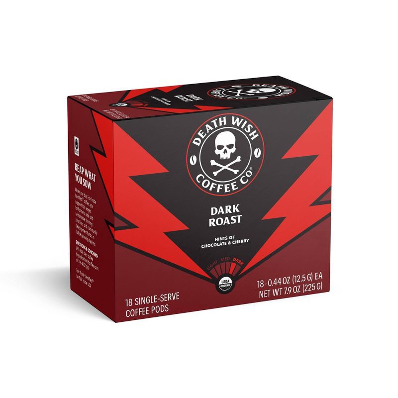 slide 1 of 9, Death Wish Coffee Co. Single Serve Pods Dark Roast Coffee - 18 ct, 18 ct