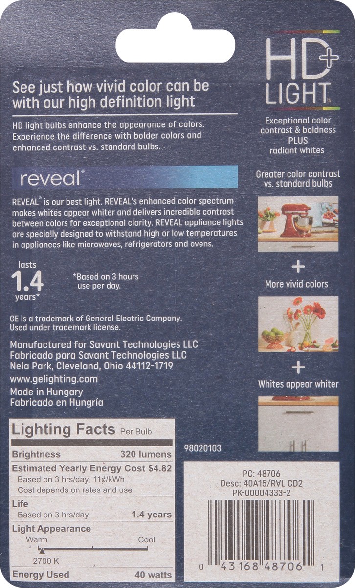 slide 3 of 12, GE Reveal 40 Watts HD+ Light Bulbs 2 ea, 2 ct