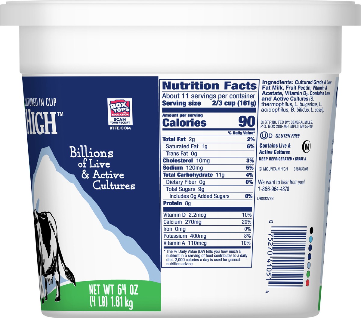 slide 8 of 9, Mountain High, Low Fat Yogurt, Plain, Gluten Free Snacks, 64 OZ Yogurt Container, 64 oz