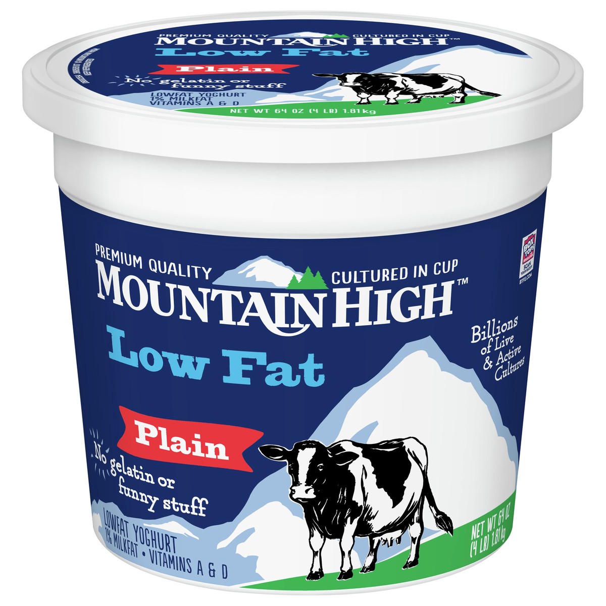 slide 1 of 9, Mountain High, Low Fat Yogurt, Plain, Gluten Free Snacks, 64 OZ Yogurt Container, 64 oz