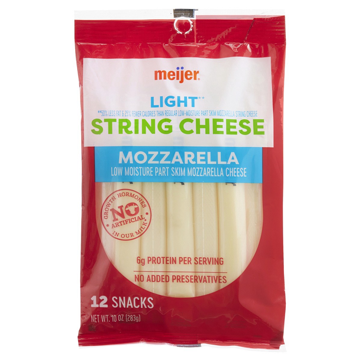 slide 1 of 2, Meijer Light Mozzarella String Cheese, 10 oz