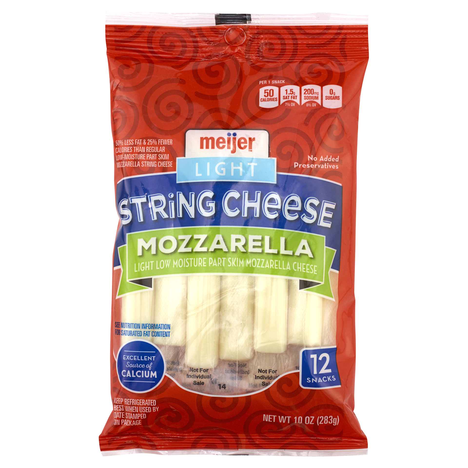 slide 1 of 2, Meijer Light Mozzarella String Cheese, 10 oz