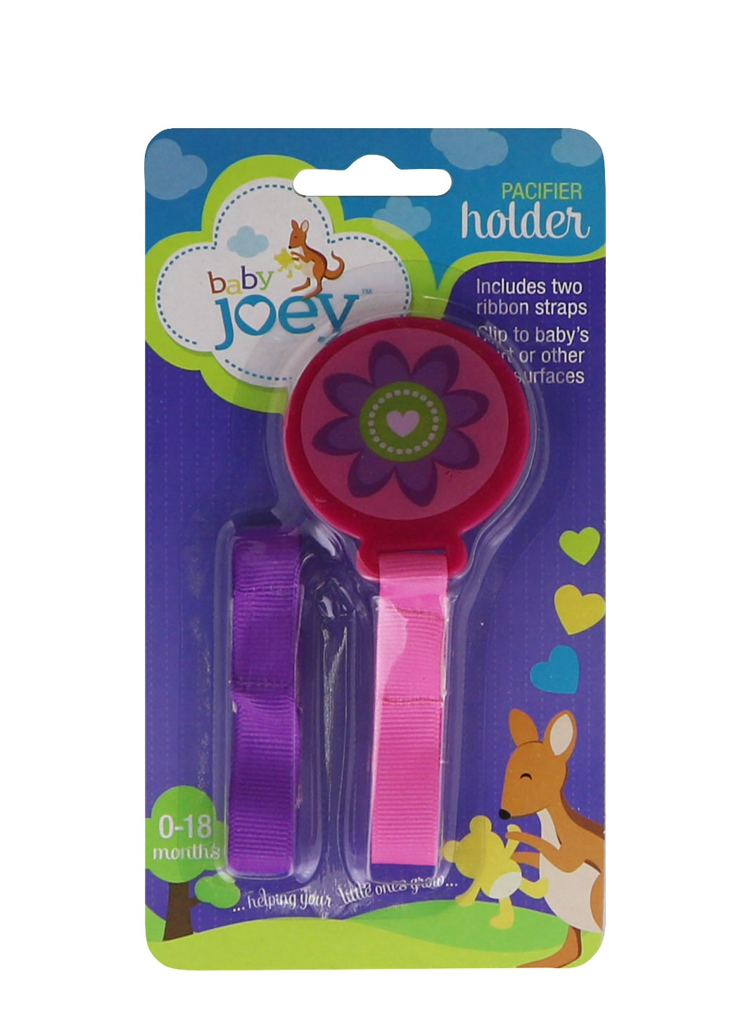 slide 1 of 1, Baby Joey Pacifier Holder With Two Ribbon Straps, 1 ct