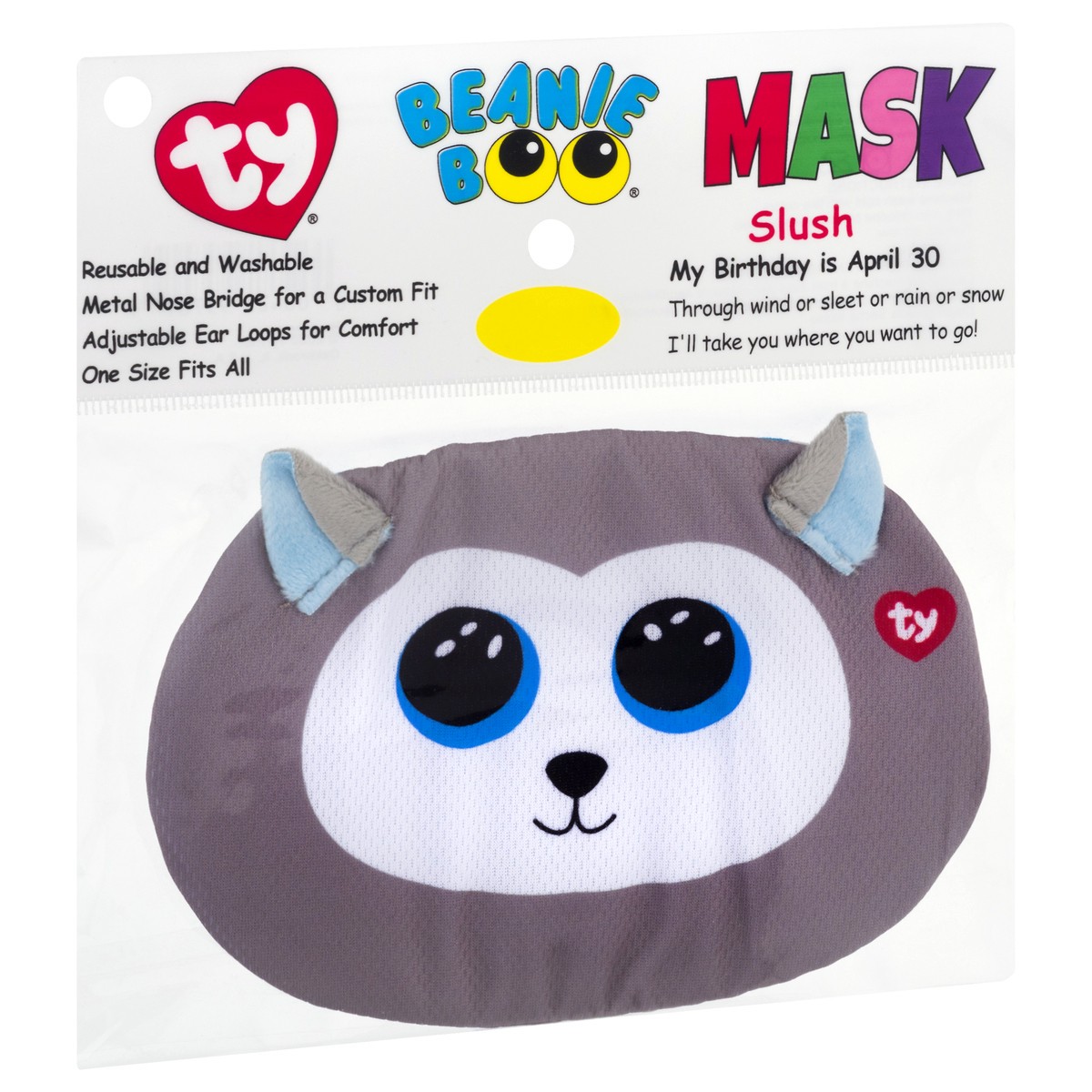 slide 2 of 9, TY Beanie Boo Slush-Gray Husky Protective Face Mask, 1 ct