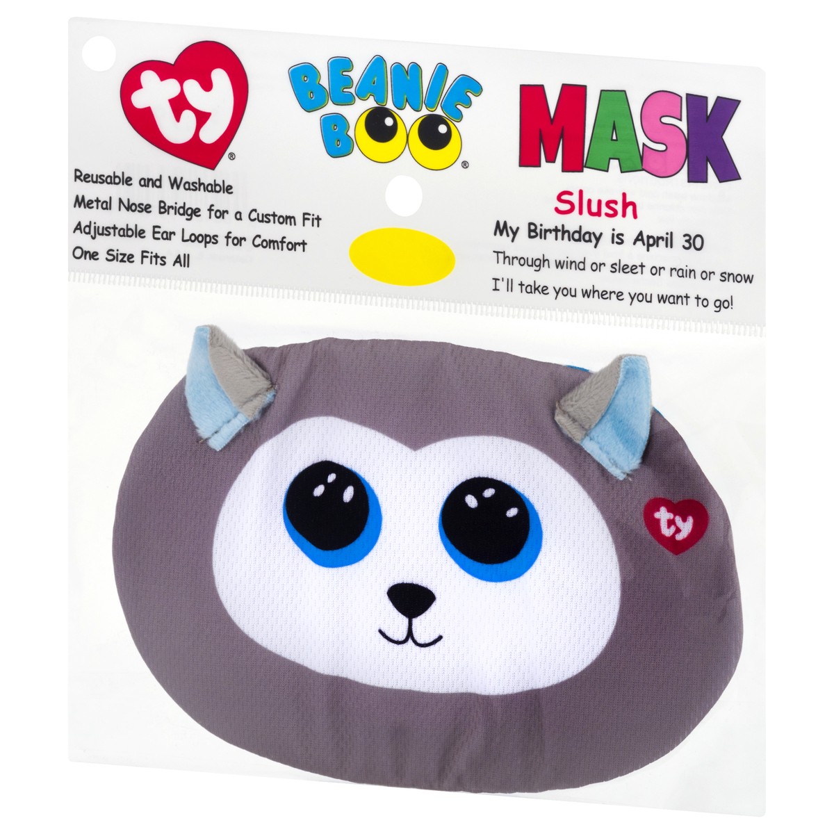 slide 3 of 9, TY Beanie Boo Slush-Gray Husky Protective Face Mask, 1 ct