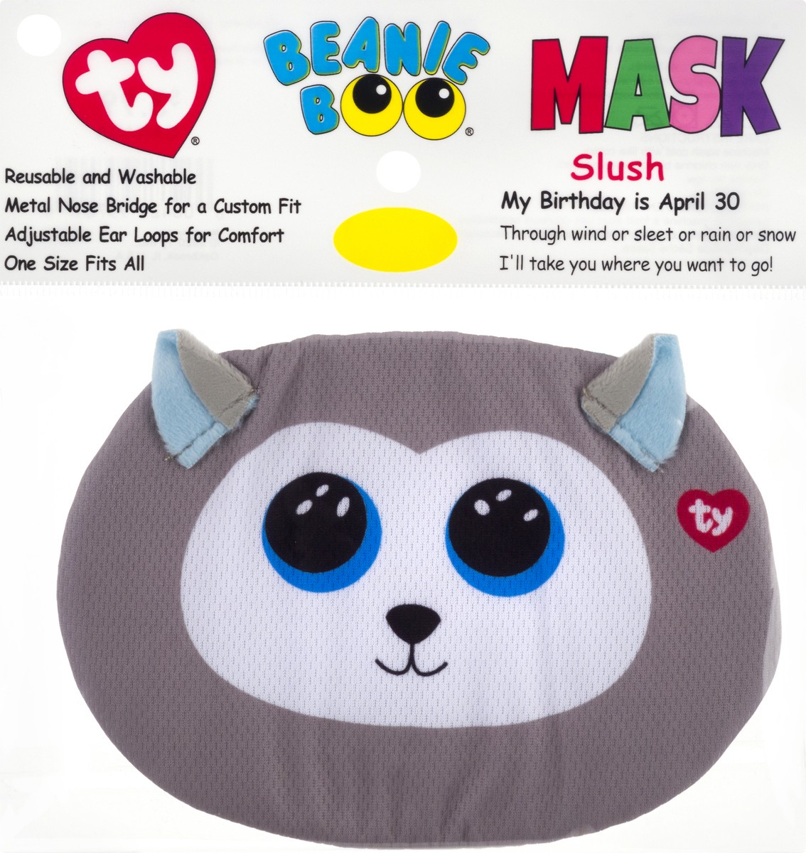 slide 8 of 9, TY Beanie Boo Slush-Gray Husky Protective Face Mask, 1 ct