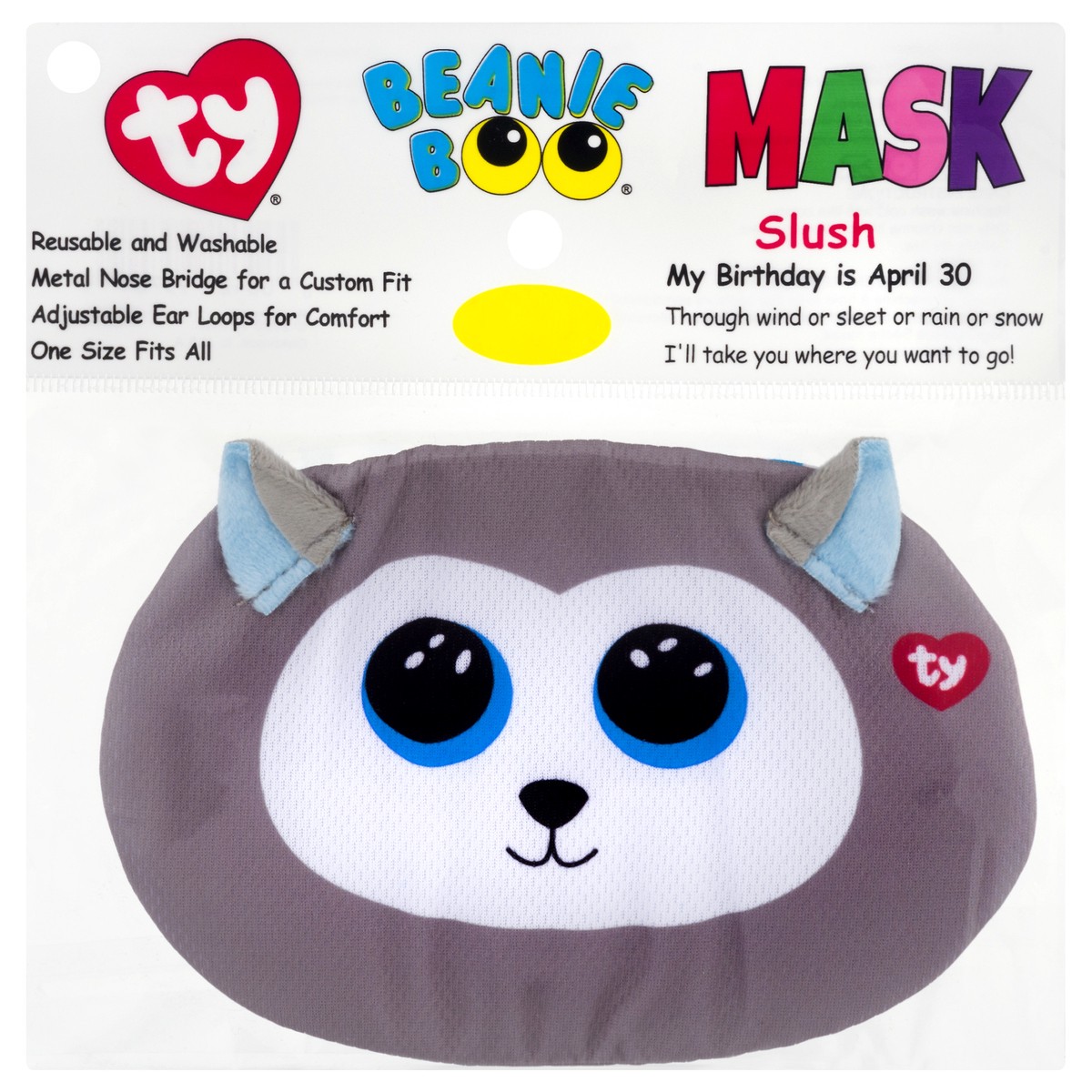 slide 1 of 9, TY Beanie Boo Slush-Gray Husky Protective Face Mask, 1 ct