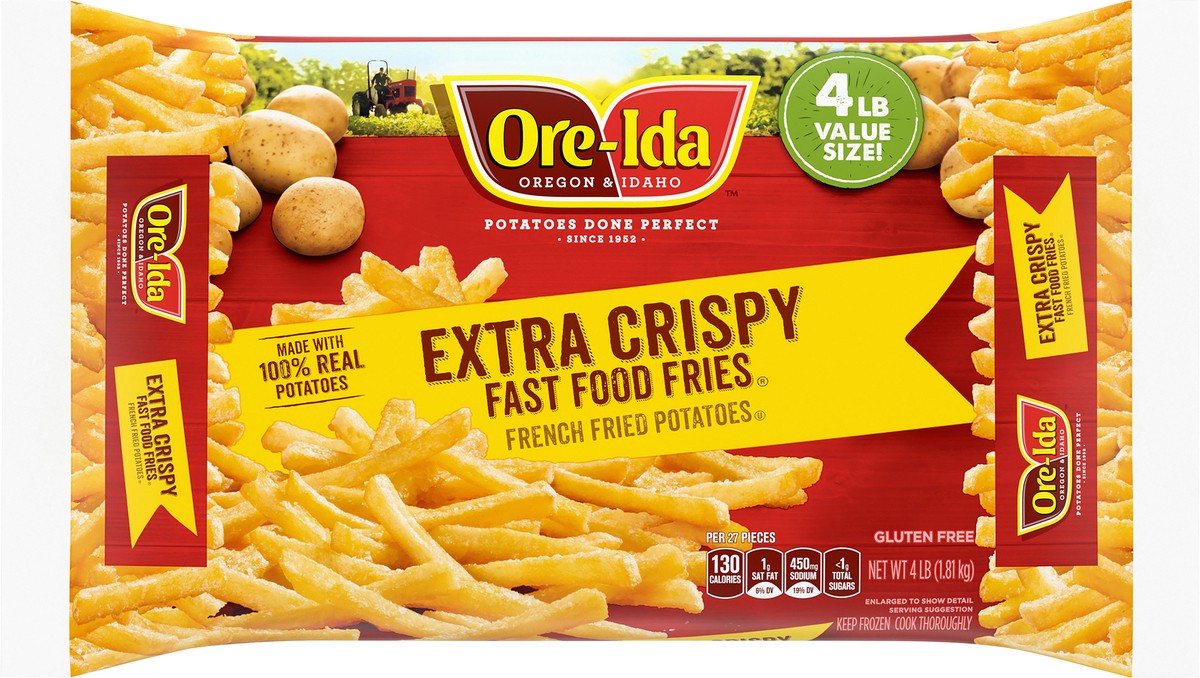 slide 3 of 14, Ore-Ida Extra Crispy Fast Food French Fries French Fried Frozen Potatoes Value Size, 4 lb Bag, 4 lb