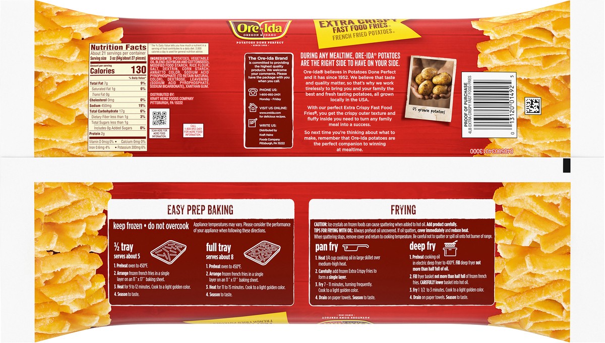 slide 10 of 14, Ore-Ida Extra Crispy Fast Food French Fries French Fried Frozen Potatoes Value Size, 4 lb Bag, 4 lb