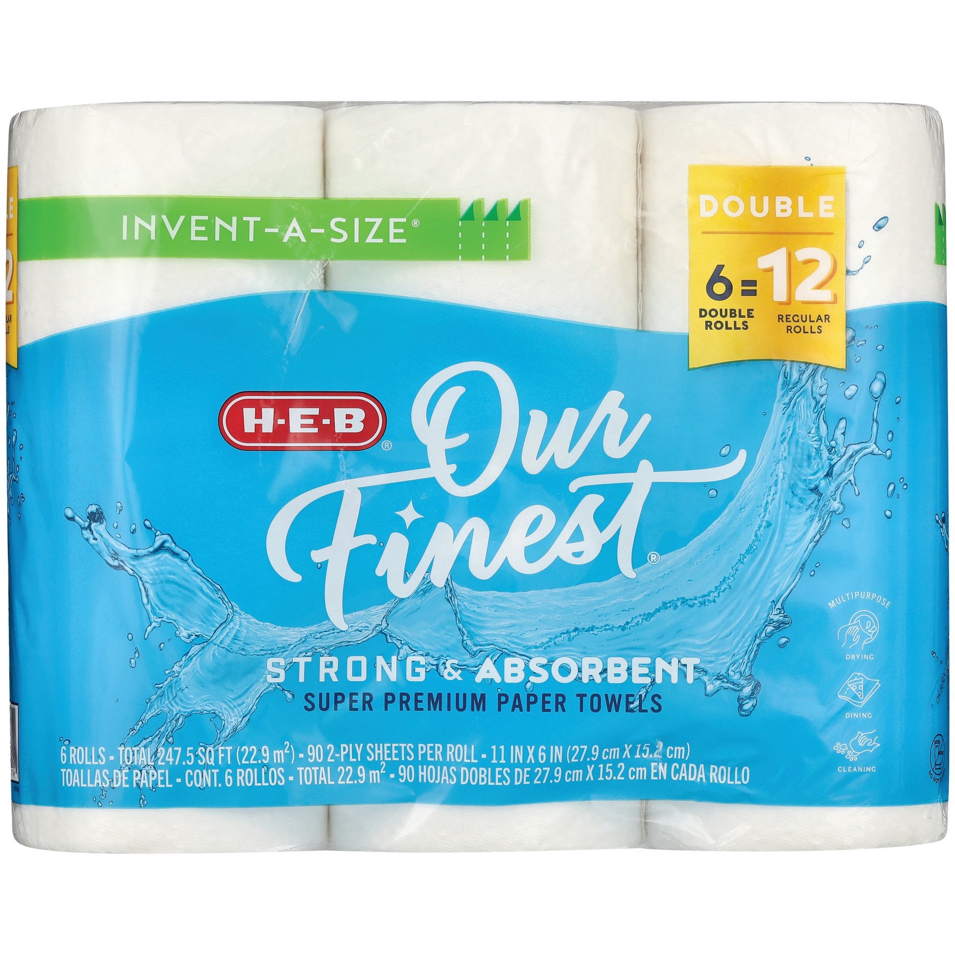 slide 1 of 1, H-E-B Our Finest Invent-a-Size Double Roll Paper Towels, 6 ct