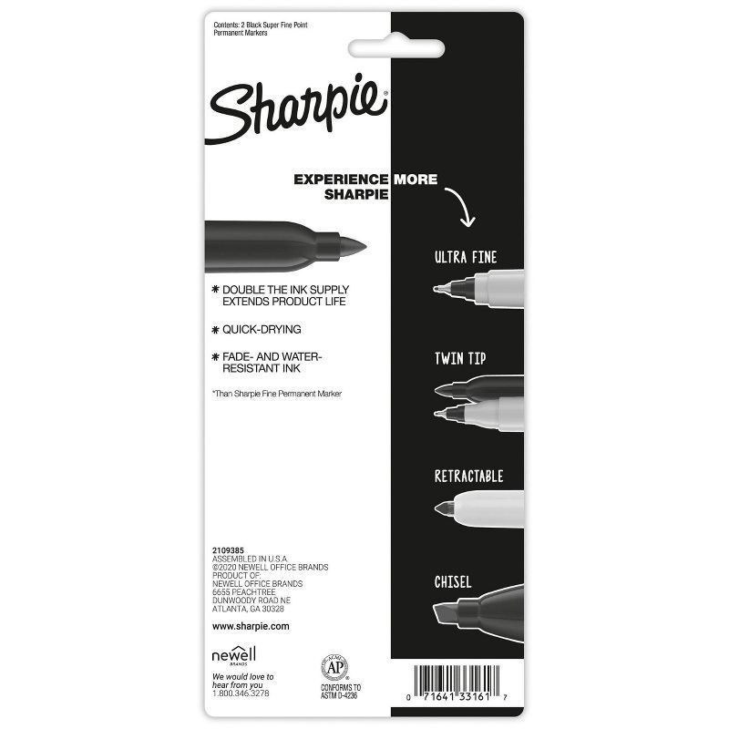 slide 4 of 4, Sharpie 2pk Super Permanent Markers Fine Tip Black, 2 ct