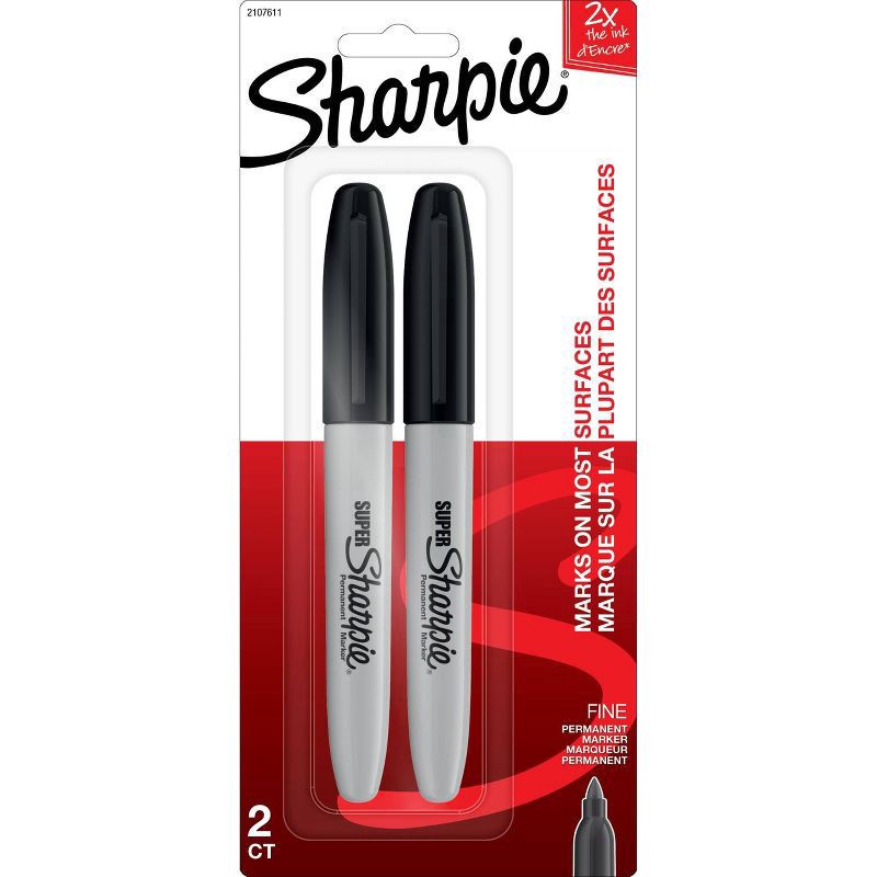 slide 1 of 4, Sharpie 2pk Super Permanent Markers Fine Tip Black, 2 ct