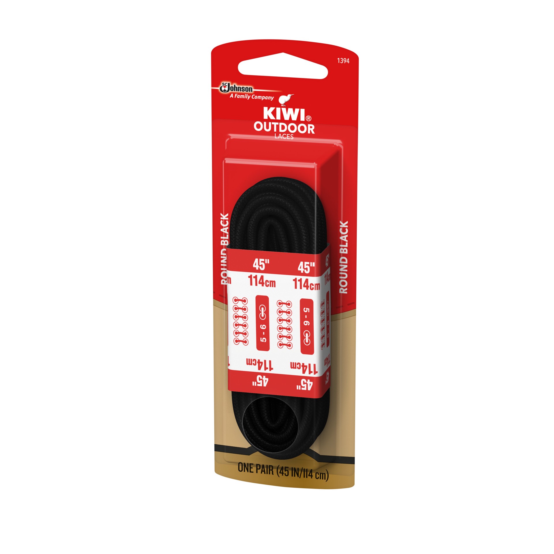 slide 2 of 4, KIWI Outdoor Round Laces, Black, 45", 1 pair, 1 ct