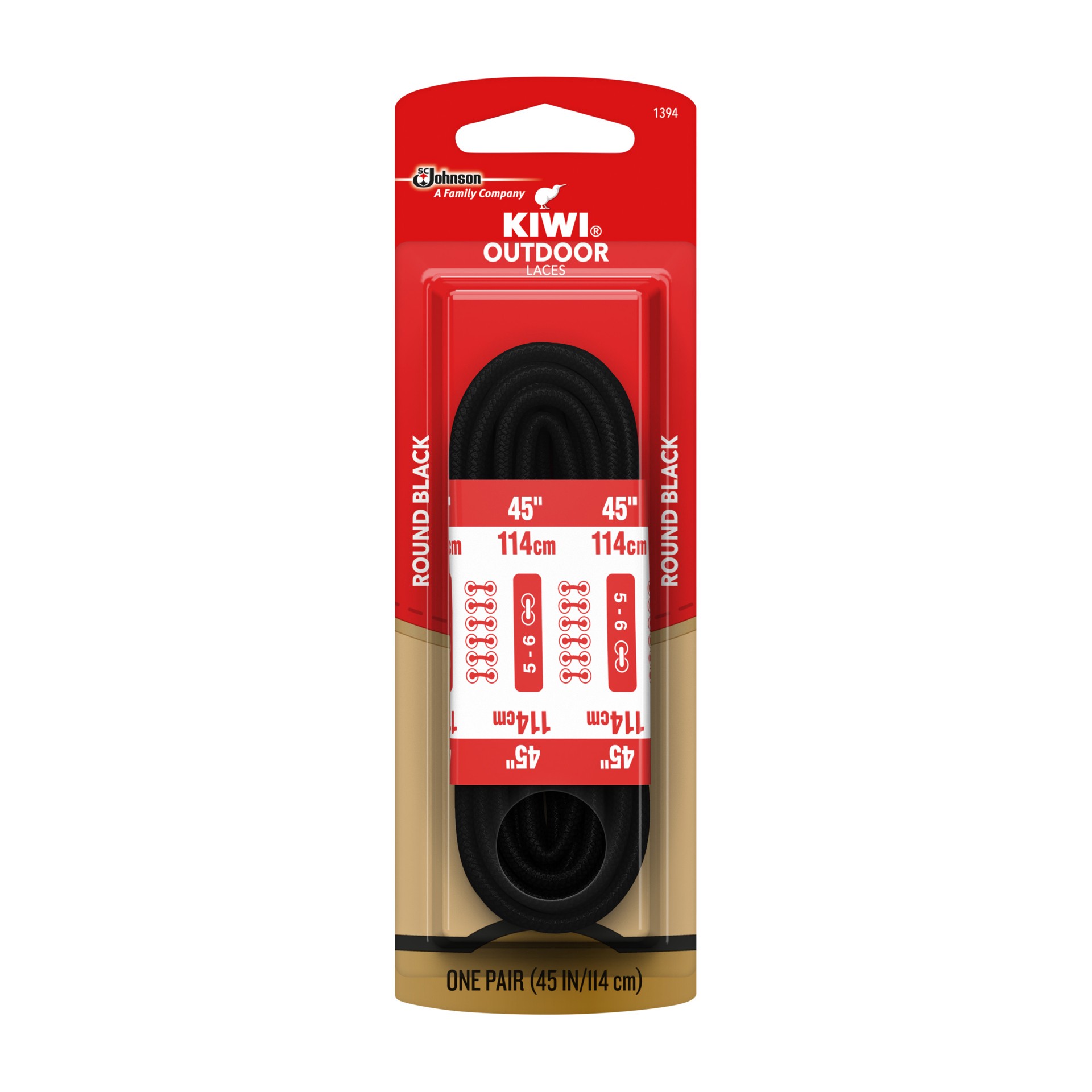 slide 1 of 4, KIWI Outdoor Round Laces, Black, 45", 1 pair, 1 ct