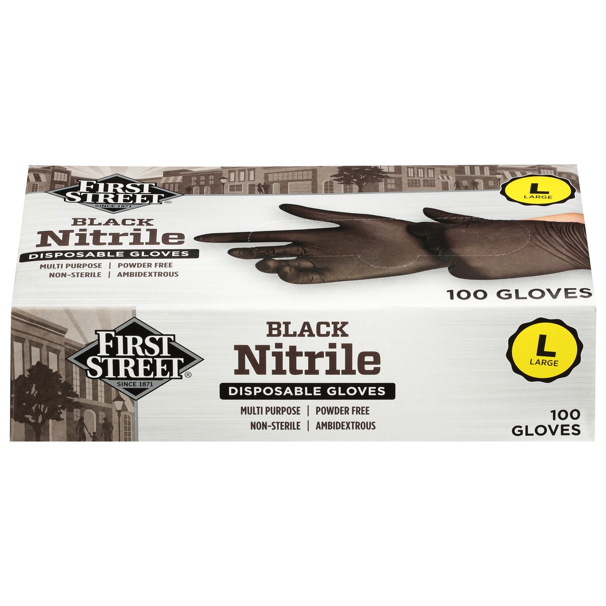 slide 4 of 4, First Street Black Nitrile Gloves Large, 100 ct
